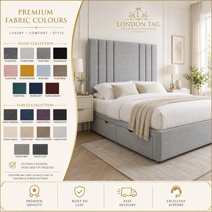 MODERN STORAGE DIVAN Bed - Vertical Panel Headboard - Double, King & Super King