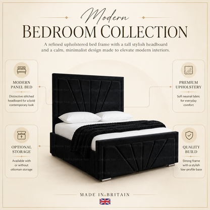 HORIZON Bumper Bed Frame - Fan-Stitched Upholstered - Double, King, S.King UK