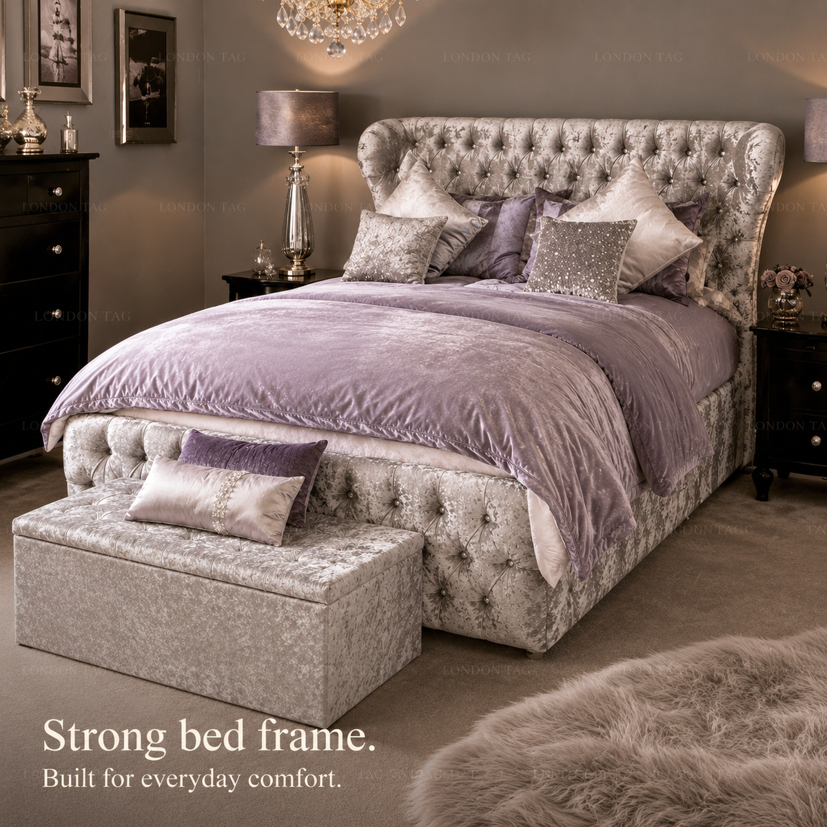 KENDALL Crystal Tufted Bed Frame - Upholstered - Double, King & Super King UK