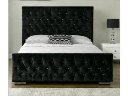 Ottoman Storage Bed Frame Plush Velvet Upholstered Panel Headboard All Sizes