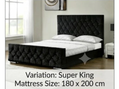 Ottoman Storage Bed Frame Plush Velvet Upholstered Panel Headboard All Sizes
