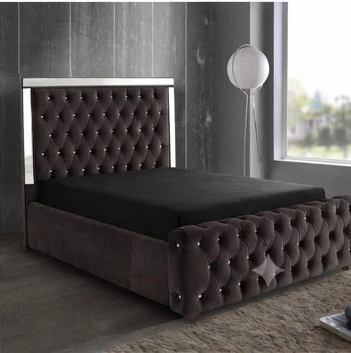 Luxury ROYALE Mirrored Bed Frame with Diamante Tufting - Double, King & Super
