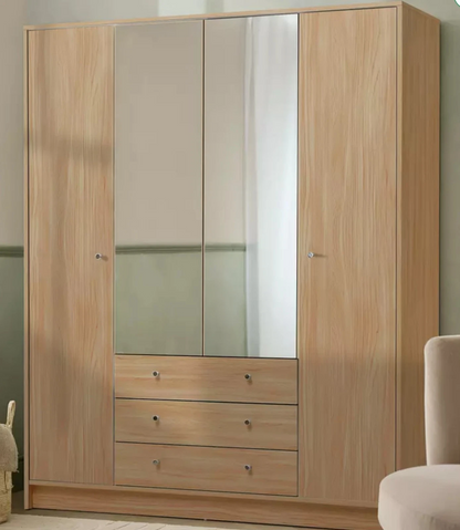 Wardrobe Oak Effect Home Malibu 4 Dr 3 Drawer Mirror