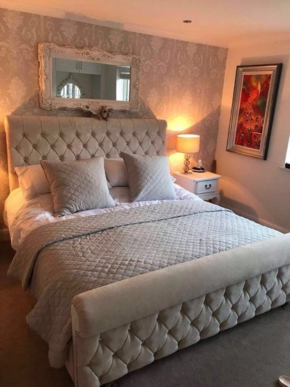 SLEIGH Upholstered Bed Frame - Deep Button Tufted - Double, King & S.King UK