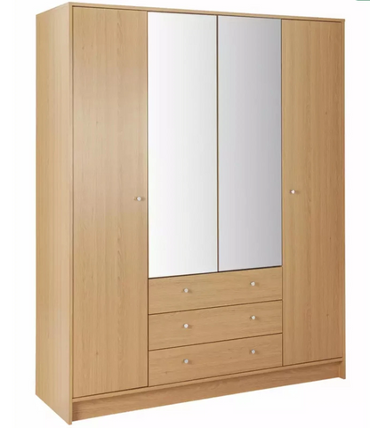 Wardrobe Oak Effect Home Malibu 4 Dr 3 Drawer Mirror