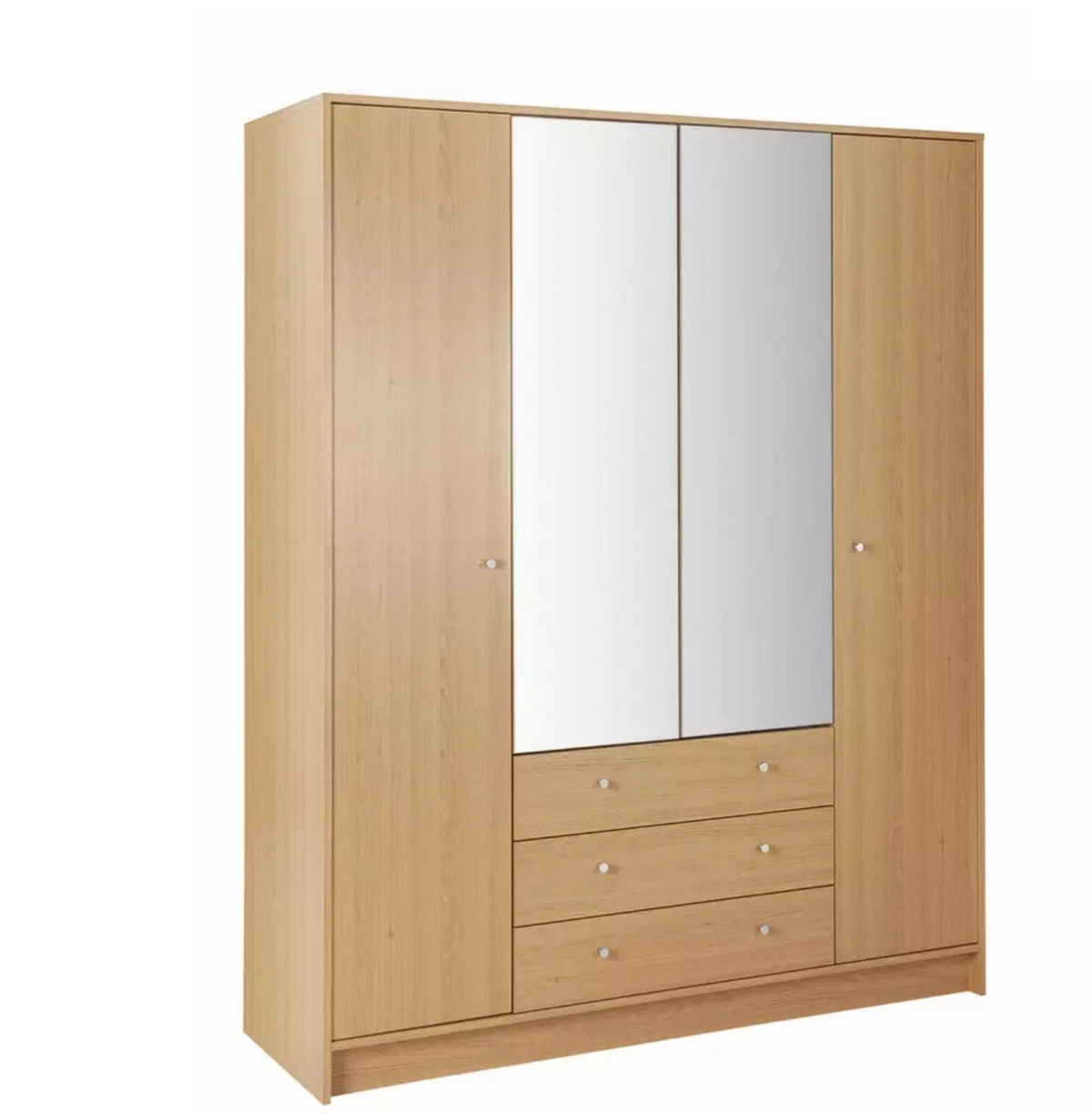 Wardrobe Oak Effect Home Malibu 4 Dr 3 Drawer Mirror