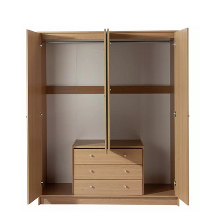Wardrobe Oak Effect Home Malibu 4 Dr 3 Drawer Mirror