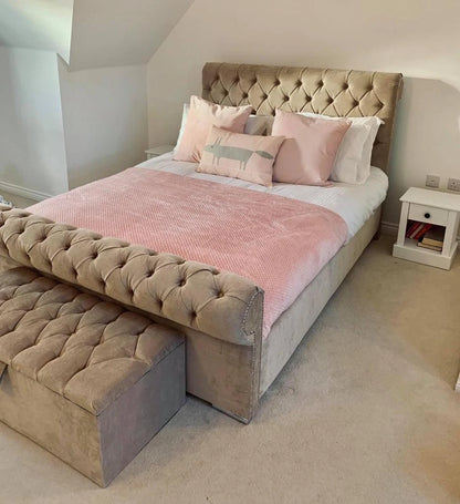 CHESTERFIELD Premium Upholstered Bed Frame - Choice of Sizes & Colors UK