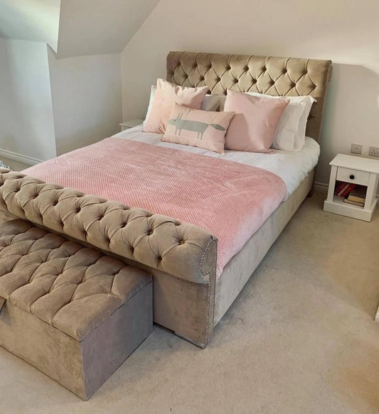CHESTERFIELD Premium Upholstered Bed Frame - Choice of Sizes & Colors UK