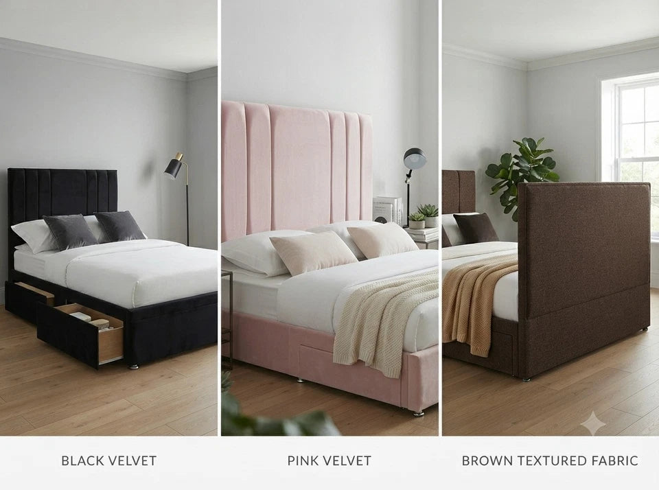 MODERN STORAGE DIVAN Bed - Vertical Panel Headboard - Double, King & Super King