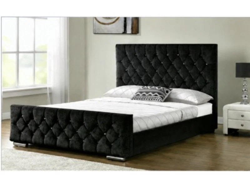 Ottoman Storage Bed Frame Plush Velvet Upholstered Panel Headboard All Sizes