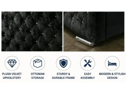 Ottoman Storage Bed Frame Plush Velvet Upholstered Panel Headboard All Sizes