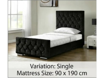 Ottoman Storage Bed Frame Plush Velvet Upholstered Panel Headboard All Sizes