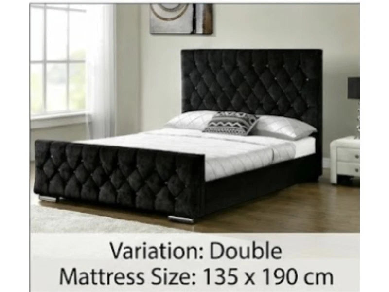 Ottoman Storage Bed Frame Plush Velvet Upholstered Panel Headboard All Sizes