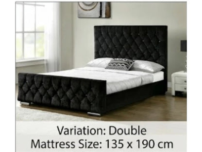 Ottoman Storage Bed Frame Plush Velvet Upholstered Panel Headboard All Sizes
