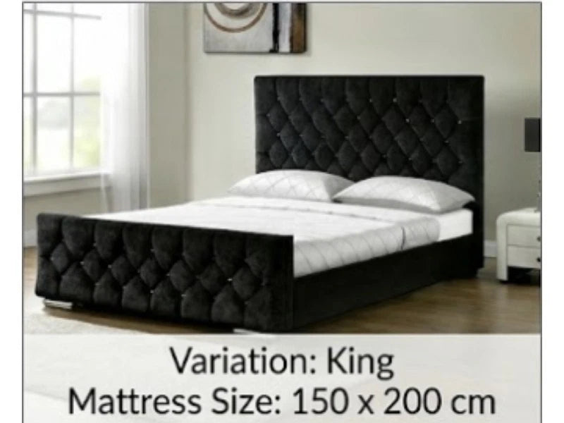 Ottoman Storage Bed Frame Plush Velvet Upholstered Panel Headboard All Sizes