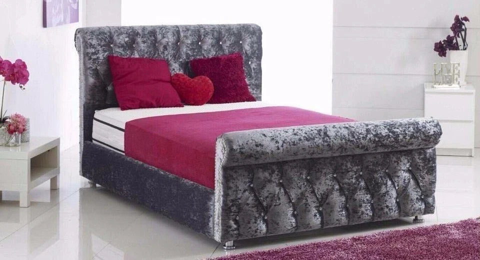 SLEIGH Upholstered Bed Frame - Deep Button Tufted - Double, King & S.King UK