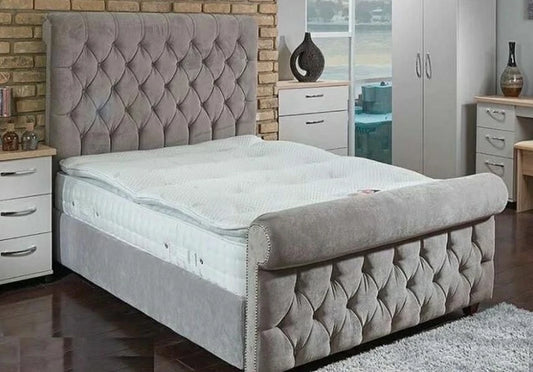 SLEIGH Upholstered Bed Frame - Deep Button Tufted - Double, King & S.King UK