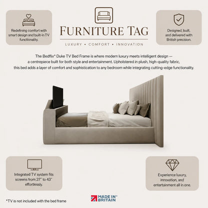 Luxury TV Bed Frame Upholstered Fabric Storage Bed Double King Super King UK