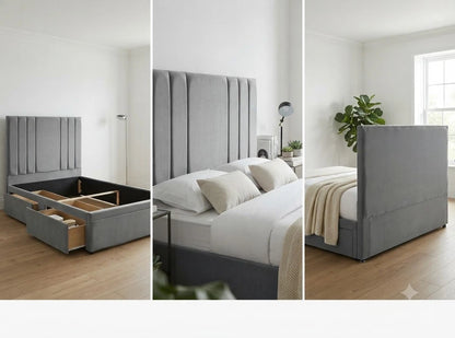 MODERN STORAGE DIVAN Bed - Vertical Panel Headboard - Double, King & Super King