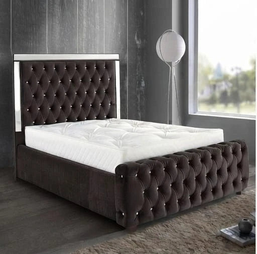 Luxury ROYALE Mirrored Bed Frame with Diamante Tufting - Double, King & Super