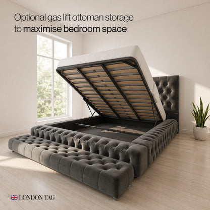 Luxury Plush Velvet Ottoman Bed Gas Lift Storage Divan Double King Super King