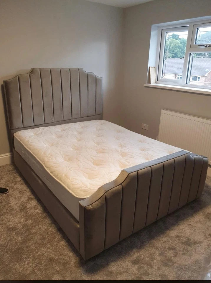 CROWN Upholstered Bed Frame - Vertical Panel Design - Double, King, S.King UK