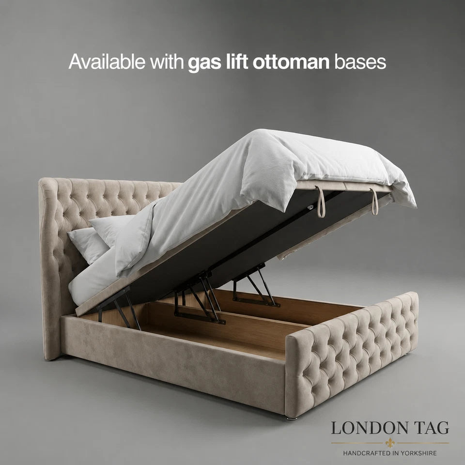 Luxury Plush Velvet Ottoman Bed Gas Lift Storage Divan Double King Super King