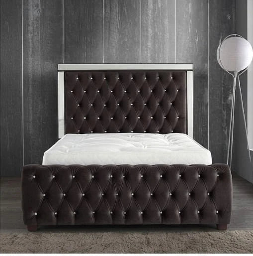 Luxury ROYALE Mirrored Bed Frame with Diamante Tufting - Double, King & Super