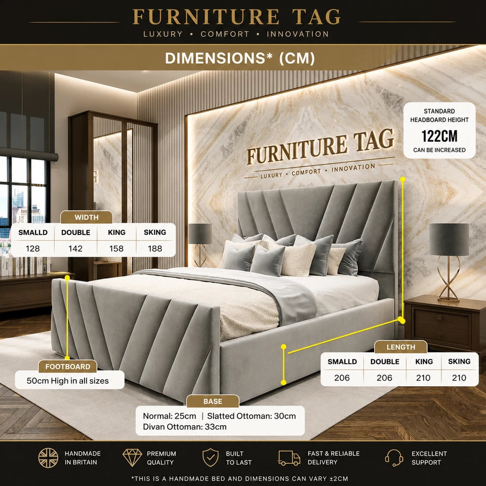 Furniture Tag Victoria V Lined Upholstered Bed Frame Double King Super King