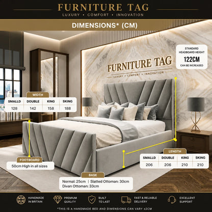Furniture Tag Victoria V Lined Upholstered Bed Frame Double King Super King
