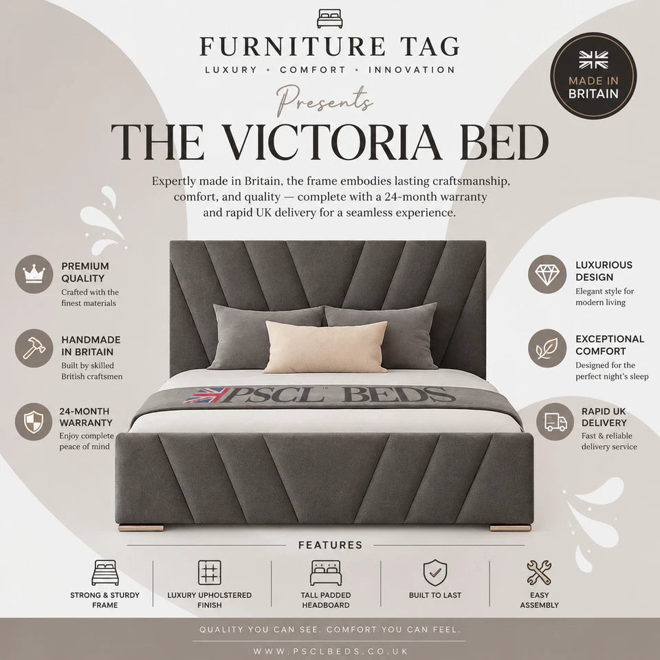 Furniture Tag Victoria V Lined Upholstered Bed Frame Double King Super King